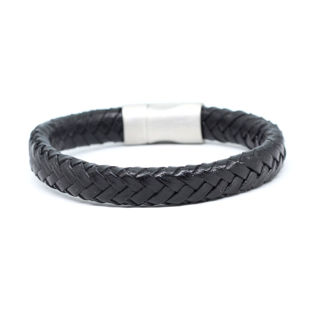 Mens Leather Bracelet With Stainless Steel Magnetic Clasp - Etsy