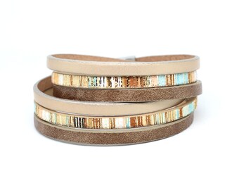 Kunstlederarmband in beige und gold, Armband für Frauen, Armband für Frauen, Armband im Boho-Stil, perfektes Geschenk für Sie