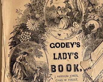 Oktober 1878 uitgave van Godey's Lady's Book Magazine, antiek, Victoriaans, kledinggeschiedenis, naaien, jaren 1870, mode, vrouwen, 19e eeuw, kostuum