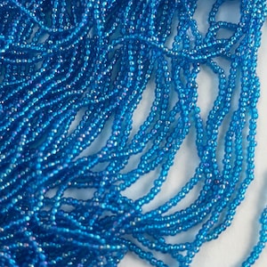 Vintage Glass Seed Beads, Made in Japan, Aqua or Turquoise, Iridescent, Jewelry Supplies, Beading, Hand Beaded, Sewing, Embroidery, Japanese