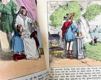 Antiek boek 'Babes in the Wood': geïllustreerd kinderverhaal uit de jaren 1800