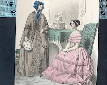 French Antique Engraving. Fashion Plate. Les Modes Parisienne