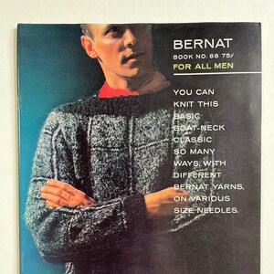 1950年代～60年代 Bernat / For All Men 大型小冊子、編み物パターン、本、メンズウェア、セーター、レトロ、衣類、ジャンパー、ベスト、男性