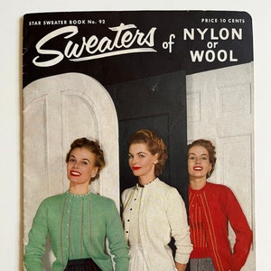1950s Knitting Patterns Booklet - Sweaters, Women, Retro, Fashion, 50s, Clothing, How To, Instructions, Tutorial, Vest, Cardigan, Jumper