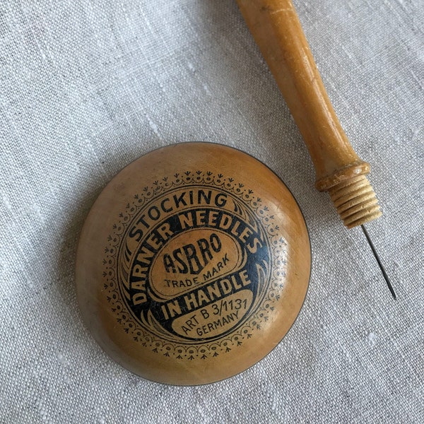 Antique Stocking Darner with Removable Handle & Needle Holder, Made in Germany, Mending Tool, Darning, Etui, Sewing Notions, Mushroom, Wood