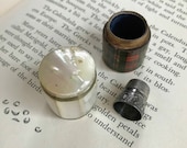 Antique Thimble Holders (MOP and Tartanware) PLUS Sterling Silver Thimble, Mother of Pearl, Sewing, Needlework, Notions, Collectible, 1800s
