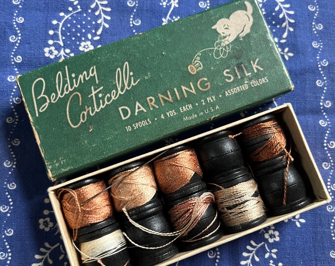 Vintage Belding Corticelli Darning Silk Thread Box With Reels, Mending ...