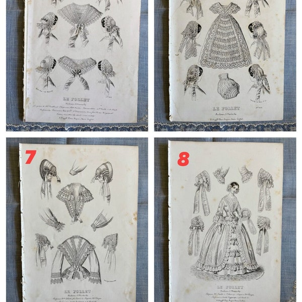 CHOICE OF Antique Mid-1800s French Fashion Plates, 19th Century, Historical Costuming, Art, Decor, Gown, Dress, Ladies, Inspiration, Women