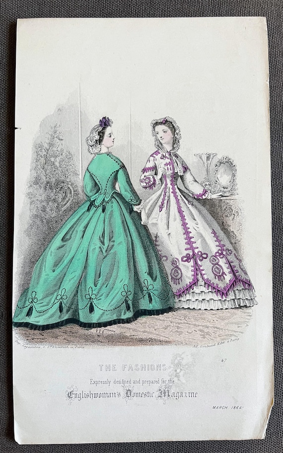 1860s 1800's Girl Dresses Antique Fashion Plate, 1860s - Main Image