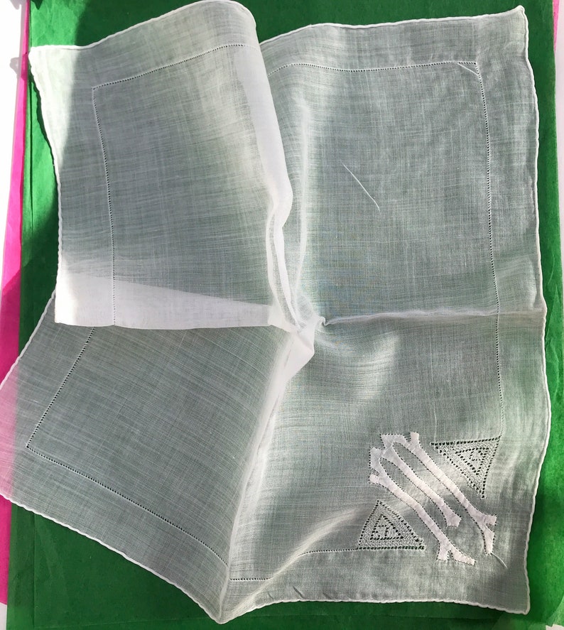 Antique or Vintage Cotton Handkerchief with M Monogram Groom Personalized Bride Gift Whites Linens Embroidery Wedding Hankie