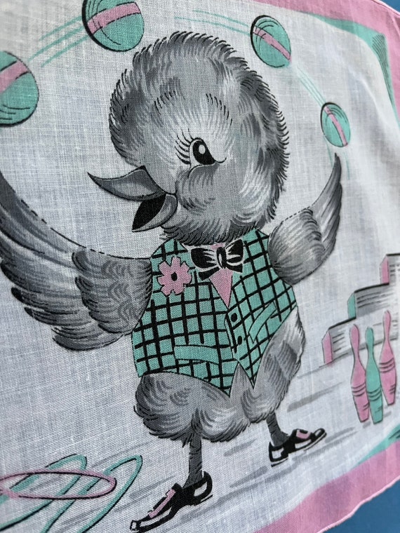 Adorable Vintage Children's Handkerchief, Bowling… - image 3