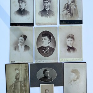 Collezione di ritratti di donne antiche, vittoriane, storiche, moda, foto, fotografia, lotto, vintage, antenato, abito, capelli, lotto