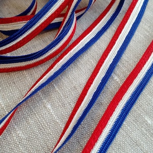 Vintage Tricolor Trim, Red, White, Blue, Patriotic, Ribbon, Retro, Americana, Clothing, Sewing, Decor, Upholstery, Piping, French, Large Lot image 1