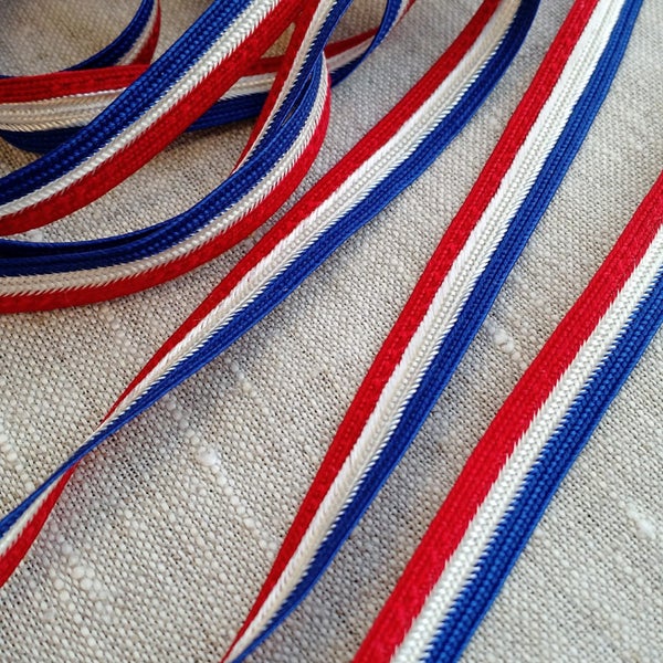 Vintage Tricolor Trim, Red, White, Blue, Patriotic, Ribbon, Retro, Americana, Clothing, Sewing, Decor, Upholstery, Piping, French, Large Lot