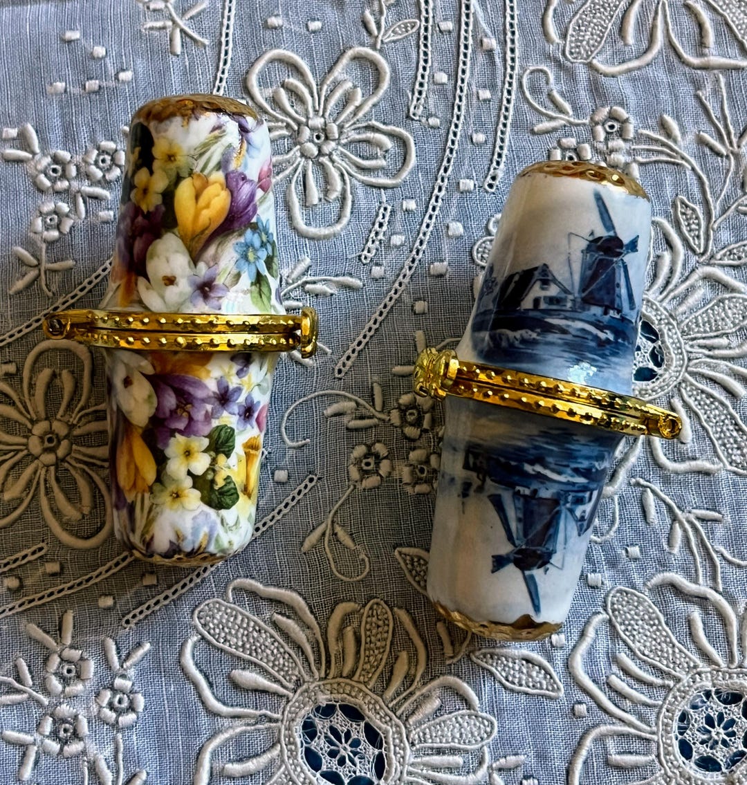 CHOICE of Vintage Porcelain Thimble Trinket Boxes or Needle Cases ...