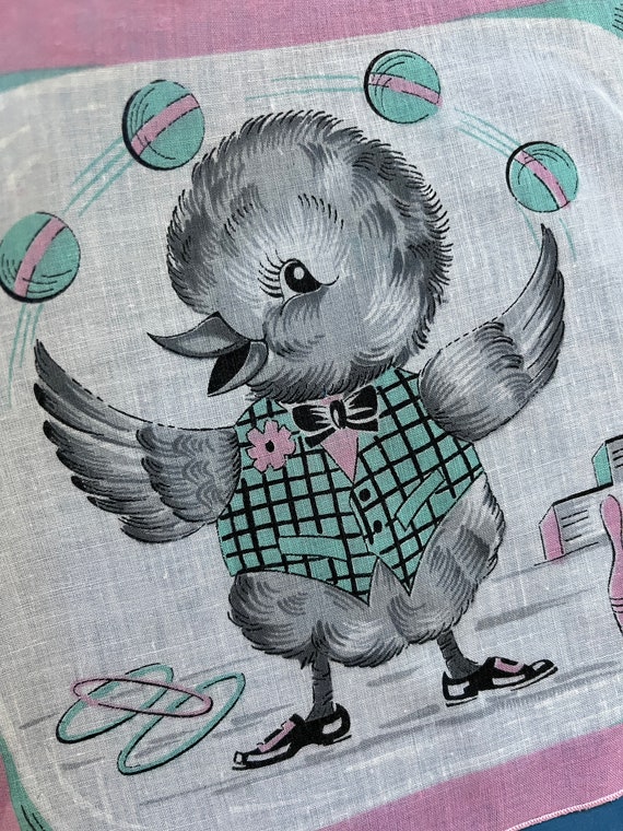 Adorable Vintage Children's Handkerchief, Bowling… - image 2