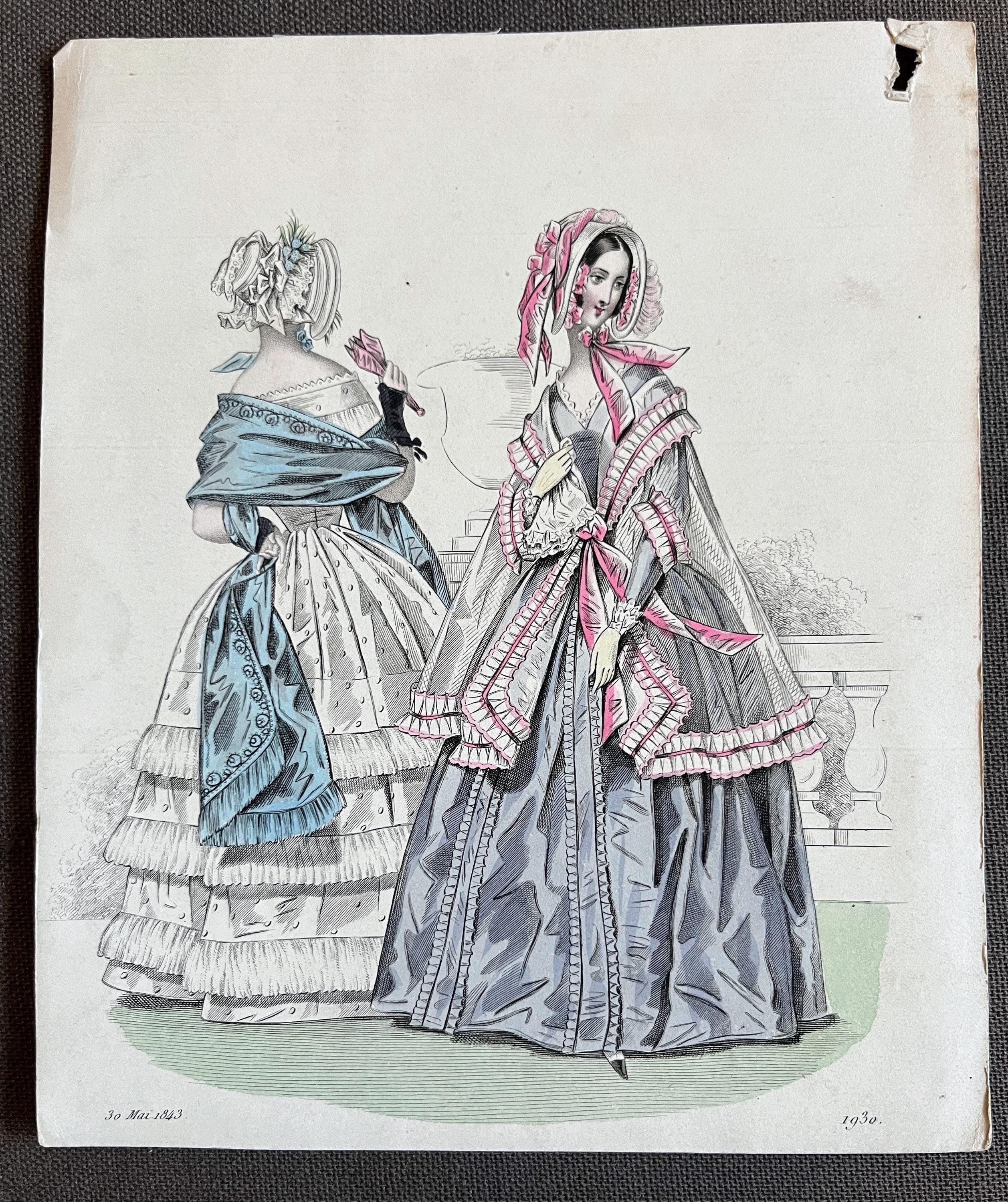My Favorite Patterns for Dressing　アンティーク 1843 Fashion Plate: Original Hand-colored Engraving, Early