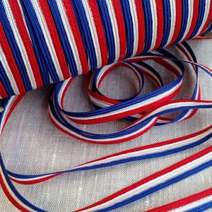 Vintage Tricolor Trim, Red, White, Blue, Patriotic, Ribbon, Retro, Americana, Clothing, Sewing, Decor, Upholstery, Piping, French, Large Lot image 2