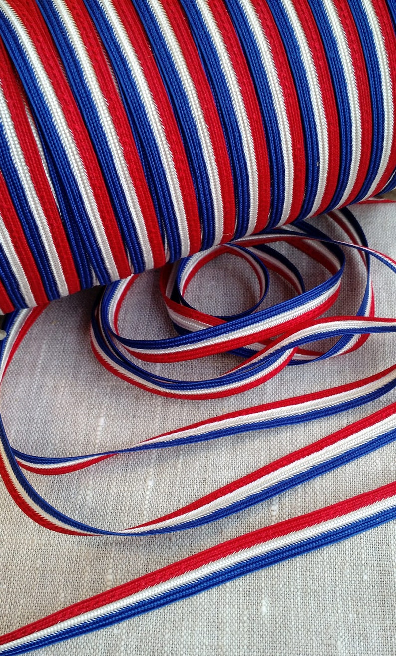 Vintage Tricolor Trim, Red, White, Blue, Patriotic, Ribbon, Retro, Americana, Clothing, Sewing, Decor, Upholstery, Piping, French, Large Lot image 2