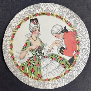 Etiqueta grande vintage antigua, nueva o antigua, amantes, romance, romántico, pareja, moda, efímera, papel, antigüedad, disfraces, exhibición, impresión