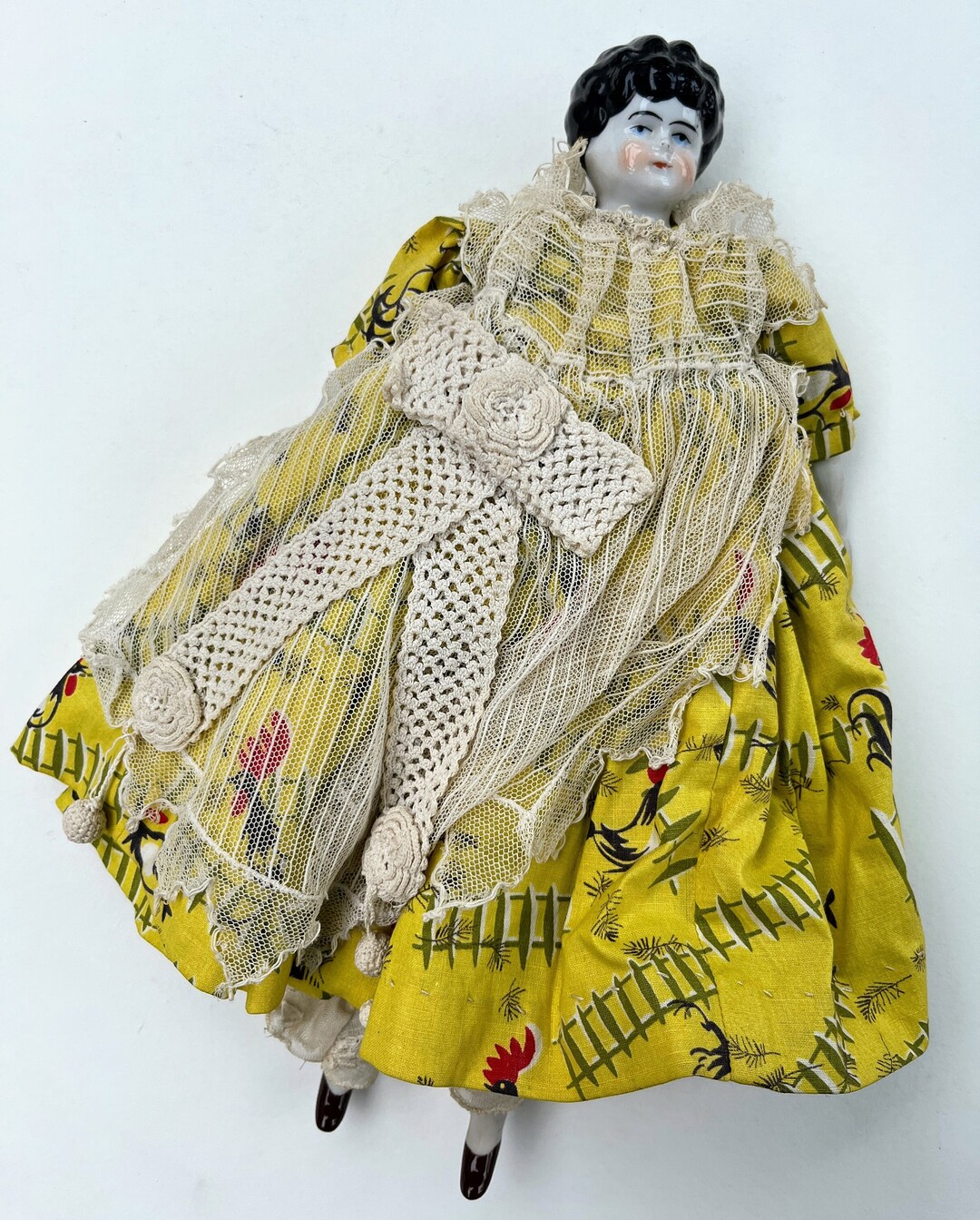 Antique / Vintage China Doll in Layers of Dress, 19th Century, Bloomers