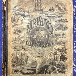 19tes Jahrhundert Geographiebuch, Antik, Vintage, Weltkarten, Atlas, Bildung, Kinder, Geschenk für Lehrer, Geschichte, historisch, Antiquar