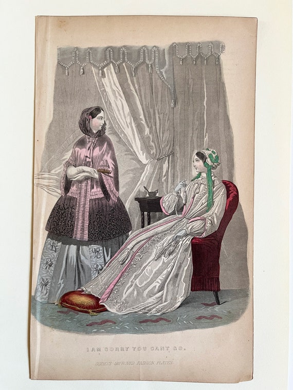 Antique Godey's Fashion Plate: Mid-1800s Hand-colored Engraving