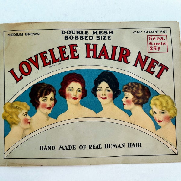 Original 1920s Hair Net Packet, Antique, Vintage, Flapper, 20s, Advertising, Fashion, Hairstyle, Salon, Stylist, Illustration, Historical