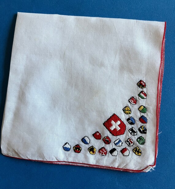 Vintage SWISS Handkerchief, Cantons, Coats of Arms