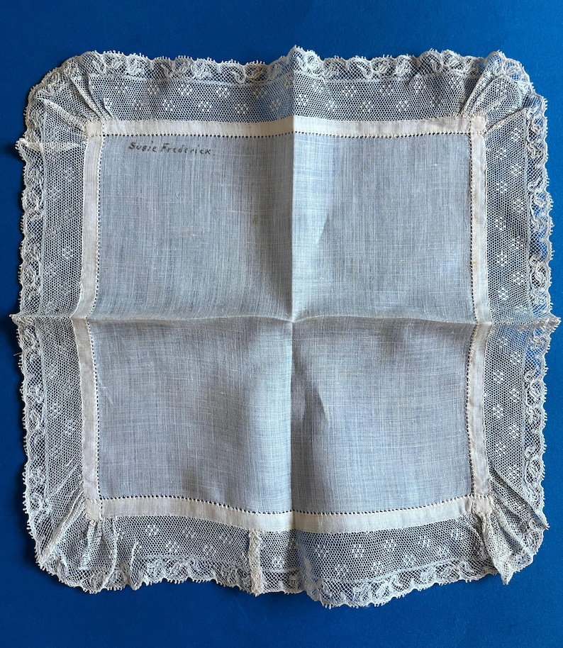 Antique Lace Edged Handkerchief: Fine Linen Hankie, With Name - Etsy