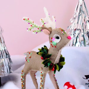 Reindeer embroidered hand sewn  felt ornament PDF DOWNLOAD