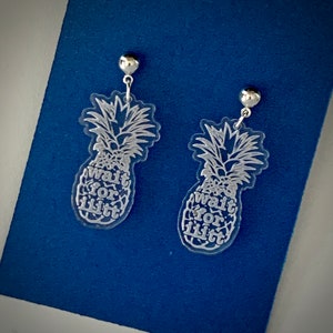 Quirky Psych-Inspired Acrylic Earrings with Quotes and Pineapple
