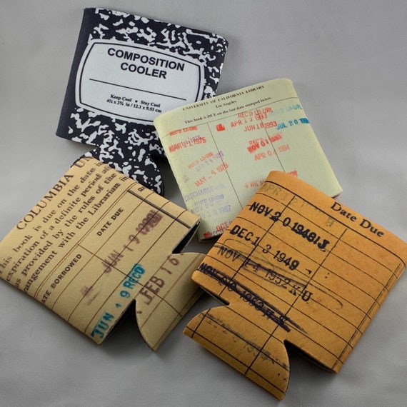 Can Coolers | Vintage Library Card Ephemera | Specialty Can Cooler | Booklover Gift
