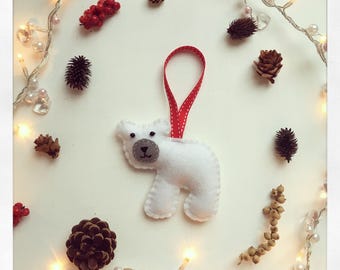 Handmade Felt Polar Bear Christmas tree / nursery decoration / animal ornament / home decor