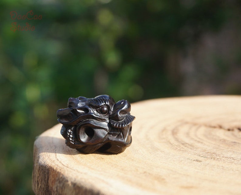 Black Guru Beads Spacer Beads DIY Accessories Jewelry Findings 24mm Natural Wood Guru Bead\uff0cBlackwood Ebony Sandalwood Bead Carved Dragon