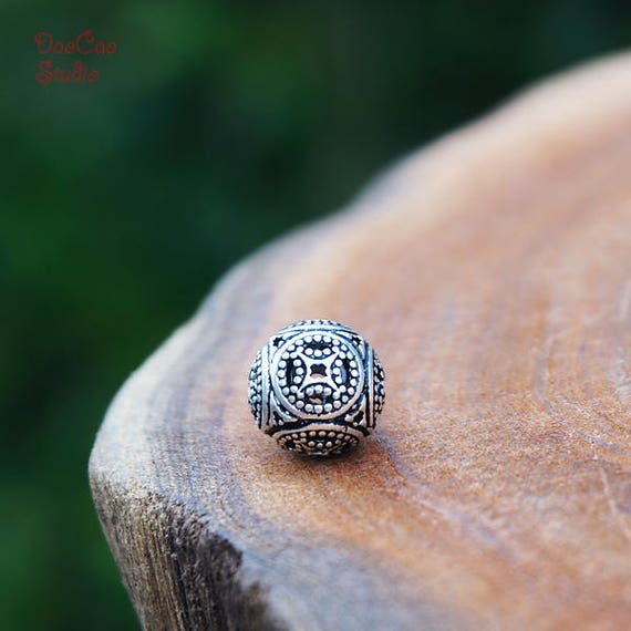 925 Sterling Silver Bead 2pcs Carved Ring Thai Silver Nepal