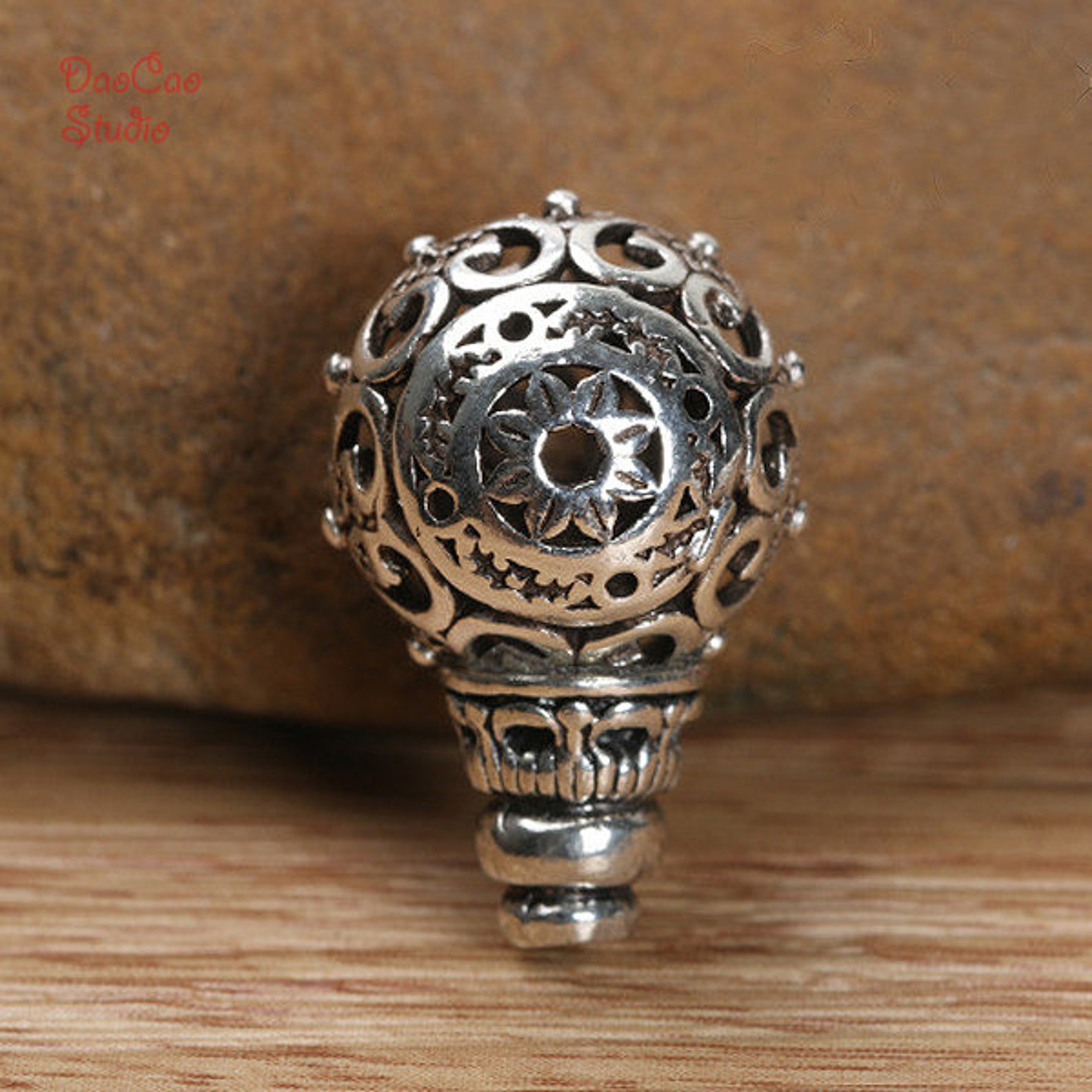 925 Sterling Silver Guru Beads Carved Dot Ring Nepal Etsy