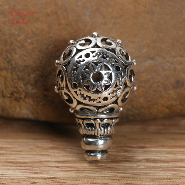 925 Sterling Silver Guru Beads , Carved Dot Ring , Nepal Tibetan Beads DIY Mala Japa Accessories Jewelry Findings 3 hole 10mm 12mm 14mm 16mm