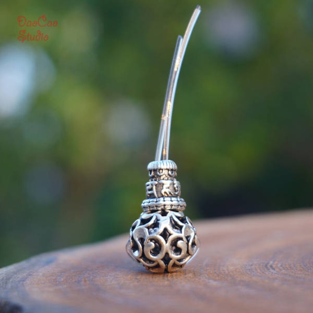 Sterling Silver Guru Bead Carved Flower Hole , Thai Nepal Tibetan Silver Guru Beads DIY Mala