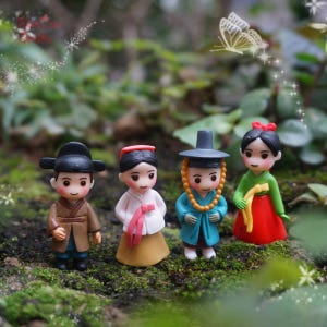 A set 4pcs, Korea Doll，Mini Fairy Garden Supplies Succulent Terraium DIY Accessories Gift Family Friend