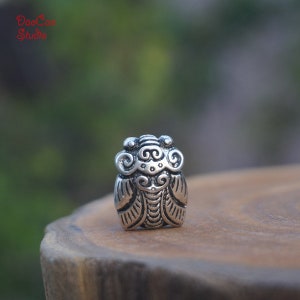Tibetan Silver Beads , Carved Cicada [in Chinese Mean Zen] , Nepal Sterling Silver Bead DIY Mala Japa Accessories Jewelry Findings