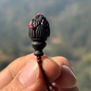 Natural Black Wood Lotus Guru Bead with Red Agate ,  Guru Beads Carved Lotus，1pcs Guru Bead , DIY Accessories Jewelry Findings 12mm 3 Holes