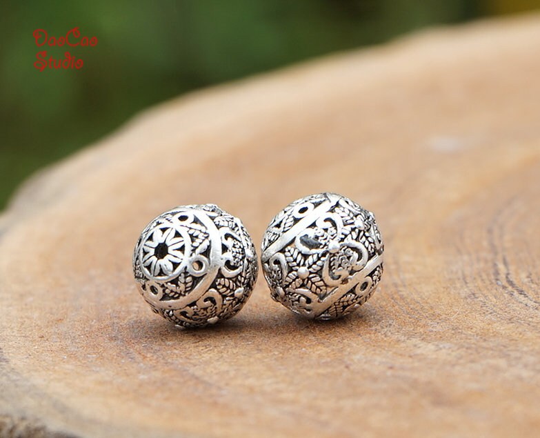 925 Sterling Silver Bead 1pcs Carved Full Bloom Lotus Thai Silver Nepal Tibetan Spacer Beads for Earrings Mala Japa DIY Jewelry 4 size