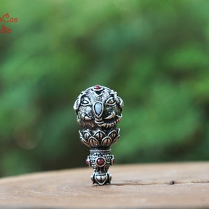 Tibetan Silver Guru Beads , 1pcs Lotus Elephant [ Ganesha Buddha ] Guru Bead , Spacer Beads DIY Accessories Jewelry Findings 3 Hole 20mm
