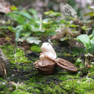 Niedliche Häschen-Fee-Miniaturenserie, kleines weißes Kaninchen-Reihenboot, Mini-Fee-Gartenbedarf Sukkulenten Terraium DIY Zubehör