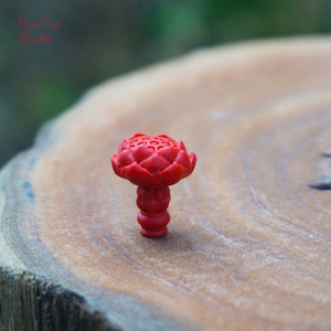 Red Cinnabar / Silver Guru Beads , 1pcs Carved Lotus Guru Bead , Loose Spacer Beads DIY Accessories Jewelry Findings 15mm