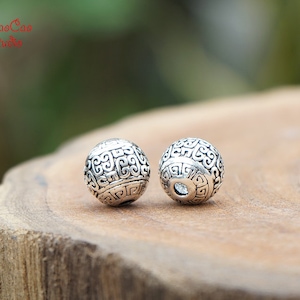 925 Bright Sterling Silver Bead 2pcs Carved Curl , Thai Silver Nepal Tibetan Spacer Beads for Earrings Mala Japa DIY Jewelry 8mm 10mm 12mm