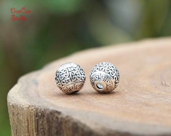 925 Sterling Silver Bead 1pcs Carved Full Bloom Lotus Thai Silver Nepal Tibetan Spacer Beads for Earrings Mala Japa DIY Jewelry 4 size