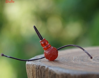 Red Agate Guru Beads Carved Curl Ring , Natural Semi-precious Stone Guru Bead ,  DIY Accessories Jewelry Findings 3 Holes 10mm