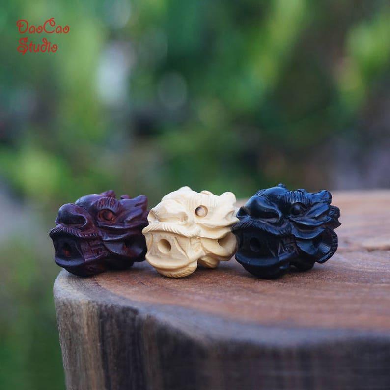 Black Guru Beads Spacer Beads DIY Accessories Jewelry Findings 24mm Natural Wood Guru Bead\uff0cBlackwood Ebony Sandalwood Bead Carved Dragon